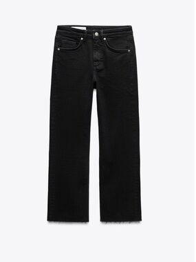 Zara Black High-Rise Straight Jeans with Raw Hem